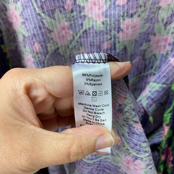 Lularoe Large Womens Unicorn Sarah Purple Rose Print Ribbed Long Cardigan - Picture 4 of 5